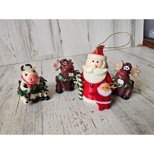 Vintage dough reindeer Santa decor Xmas ornament set cow Silvestri pot hangers